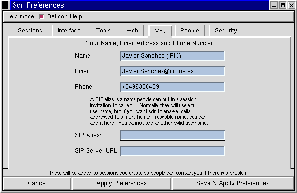 SDR preferences (YOU)