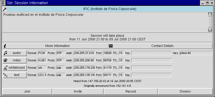 SDR session info